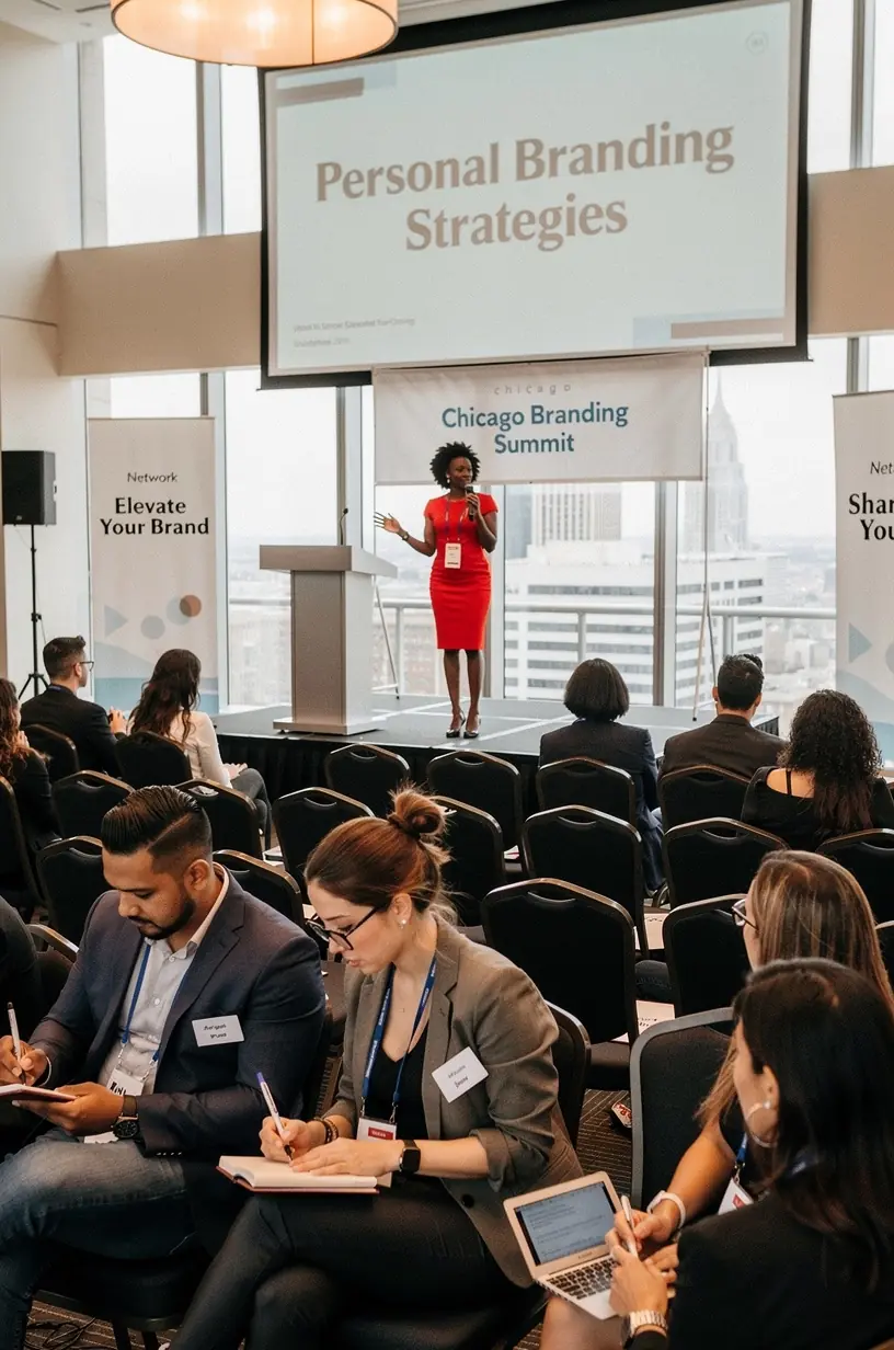 Grupa osób w luźnej atmosferze podczas przerwy networkingowej na wydarzeniu edukacyjnym o marce osobistej.